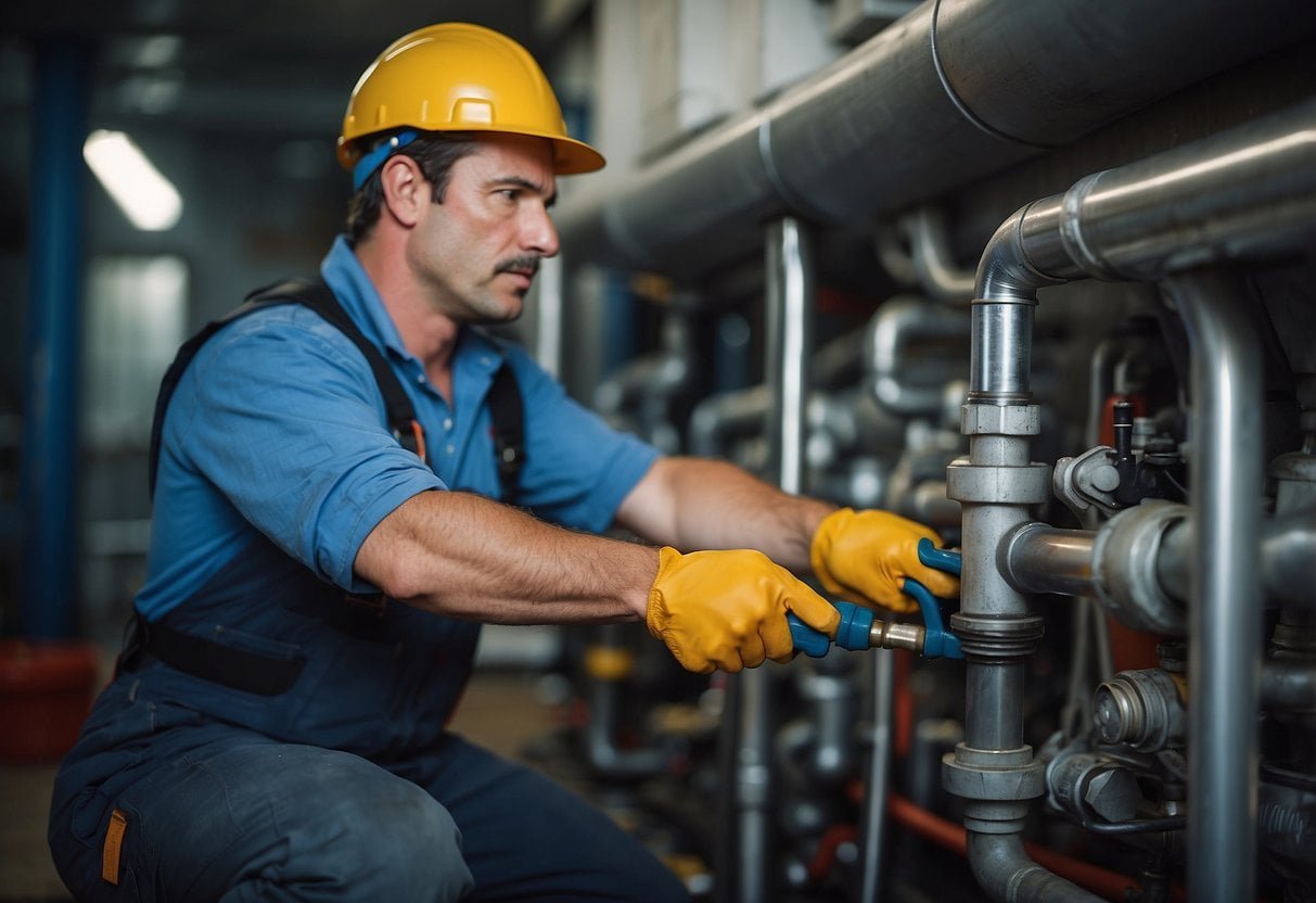 A plumber installs gas pipes according to São Paulo's regulations and technical standards